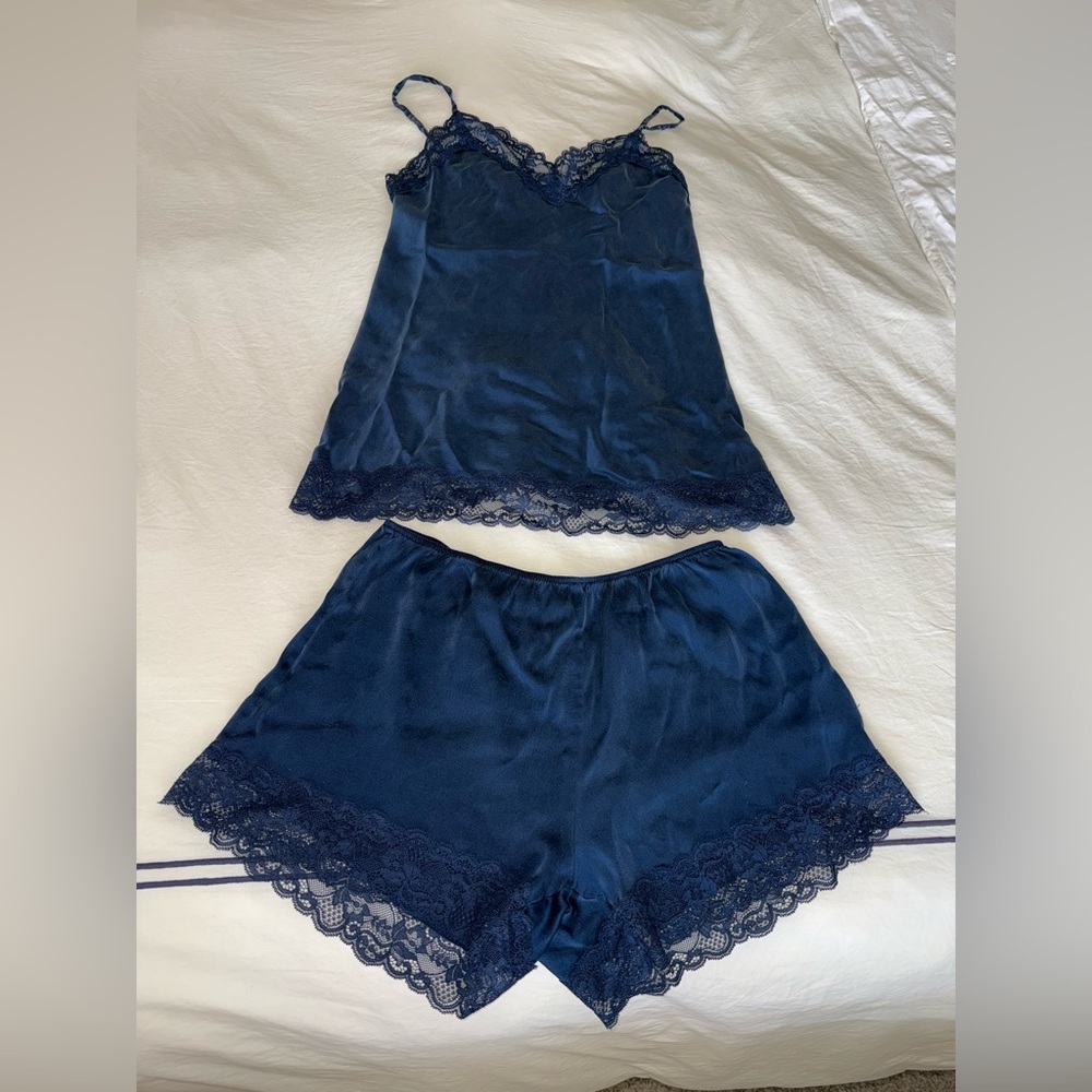 Intimissimi Navy Blue Lace Trim Set